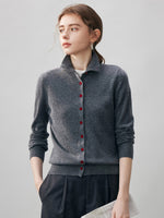 COMOBOCA Charcoal 100% Cashmere Women's Turtleneck Button Front Knit Cardigan