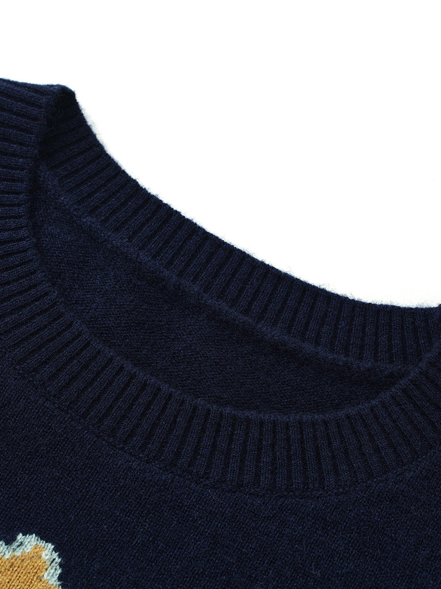 COMOBOCA 100% Wool Kids' Christmas Tree Round Neck Sweater