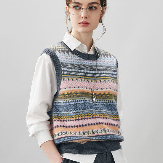 COMOBOCA 100% Cashmere Women's Striped Knit Vest