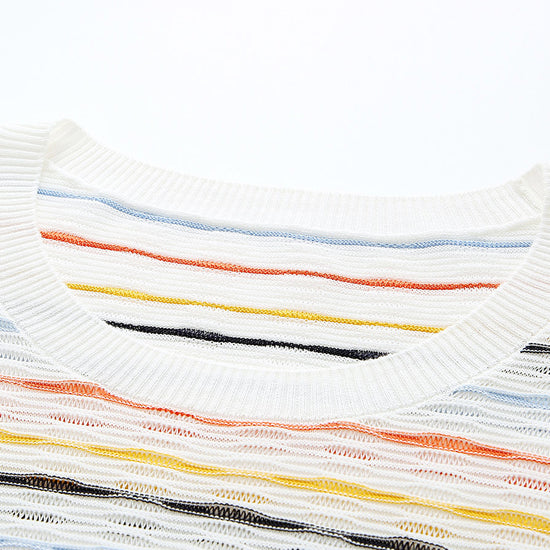 COMOBOCA Women's Colorful Striped Knit Sweater