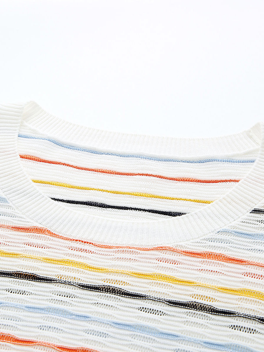 COMOBOCA Women's Colorful Striped Knit Sweater