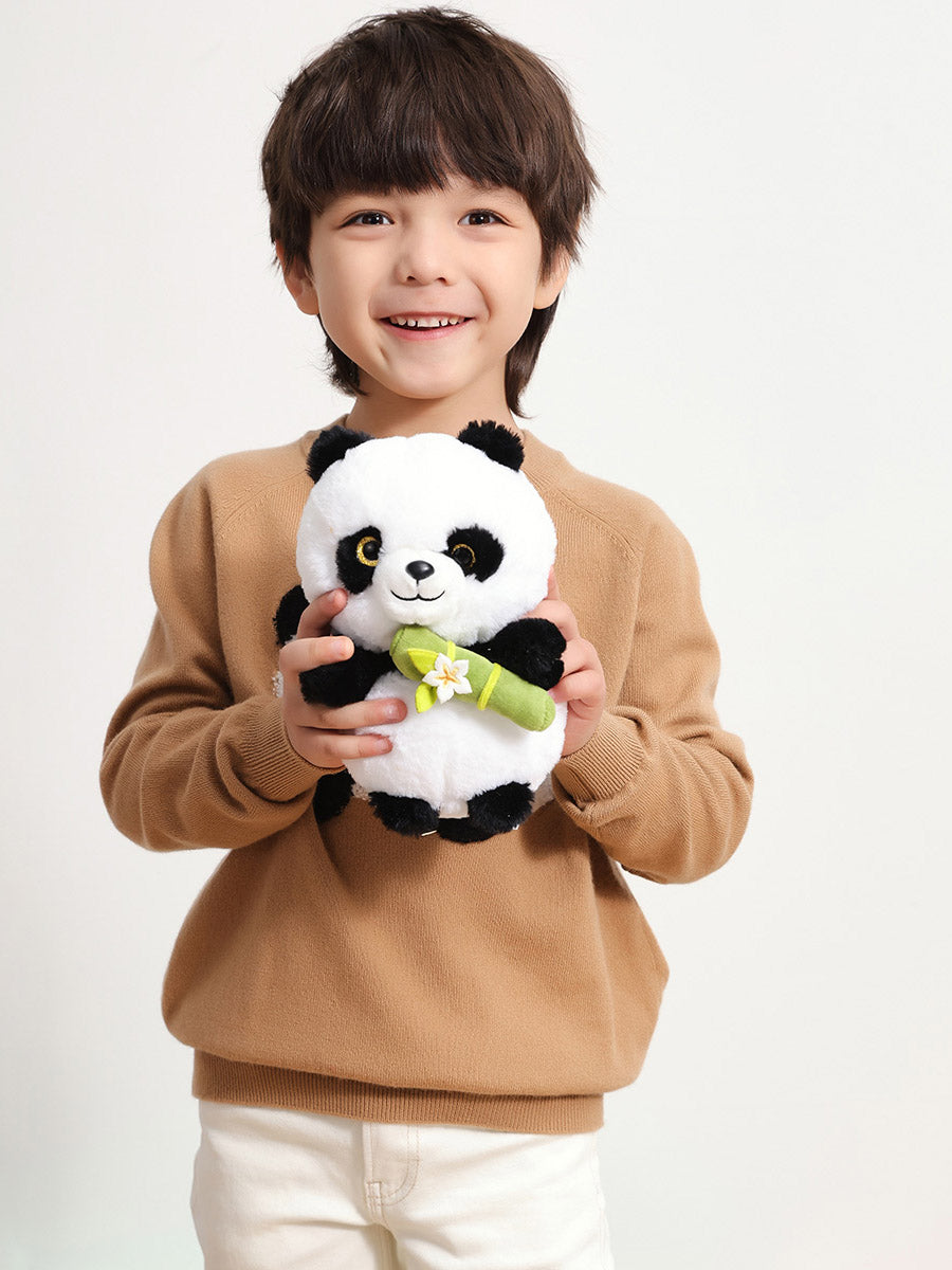 COMOBOCA BROWN 100% Wool Kids' Round Neck Intarsia Sweater