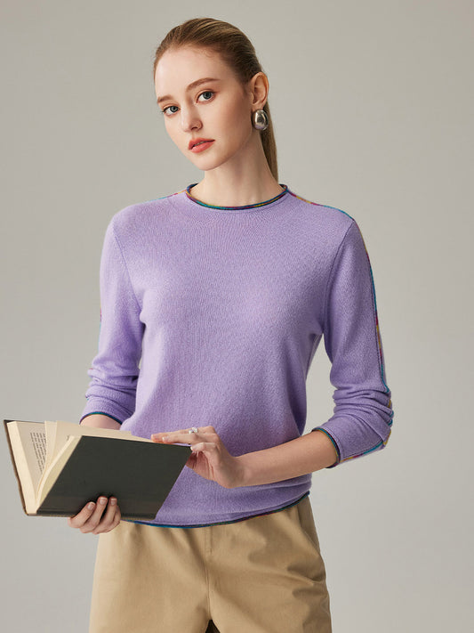 COMOBOCA PURPLE 100% Cashmere Women's Sweater with Built-in Collar