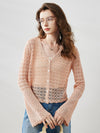 COMOBOCA Light Pink Women's Bell Sleeve Lace Knit Cardigan