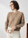 COMOBOCA 100% Cashmere Women's Crew Neck Intarsia Knit Sweater