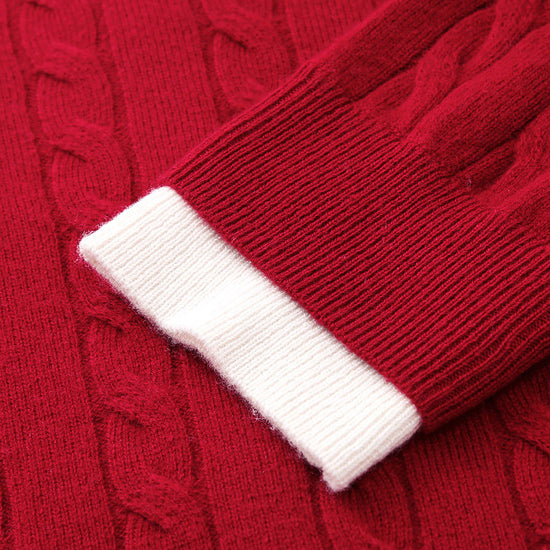 COMOBOCA 100% Wool Ribbed Cable Extra Size Knit Cardigan