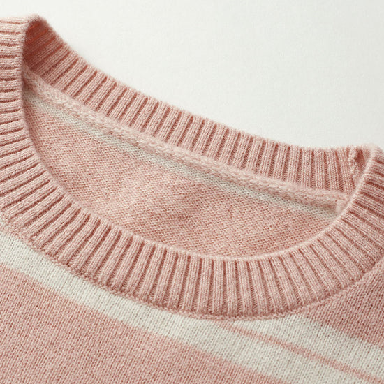 COMOBOCA 100% Wool Kids' Striped Heart Round Neck Sweater