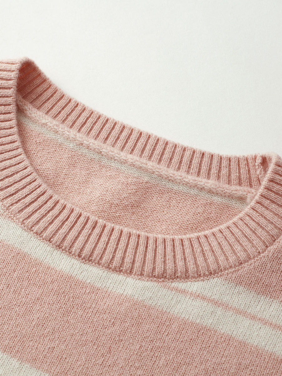 COMOBOCA 100% Wool Kids' Striped Heart Round Neck Sweater
