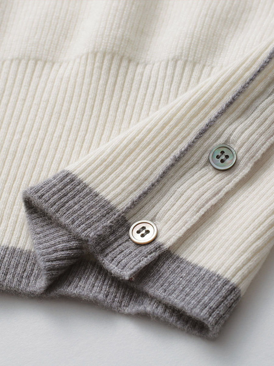 COMOBOCA 100% Cashmere Women's Striped Sleeve Round Neck Sweater