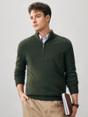 COMOBOCA Dark Green 100% Cashmere Men's Half Zip Mock Neck Sweater