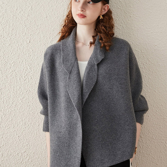 COMOBOCA 100% Wool Women's Loose Knit Blazer Coat