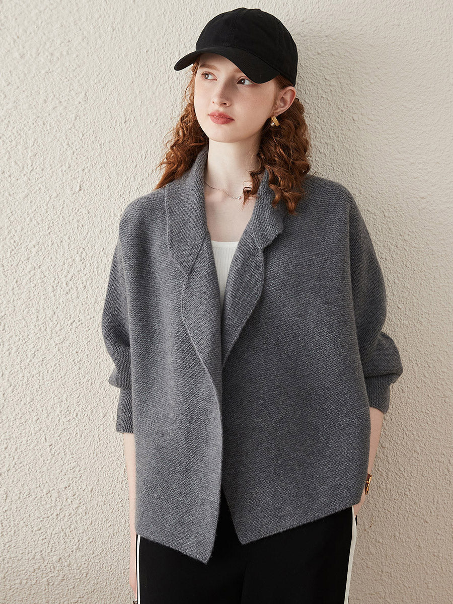 COMOBOCA 100% Wool Women's Loose Knit Blazer Coat