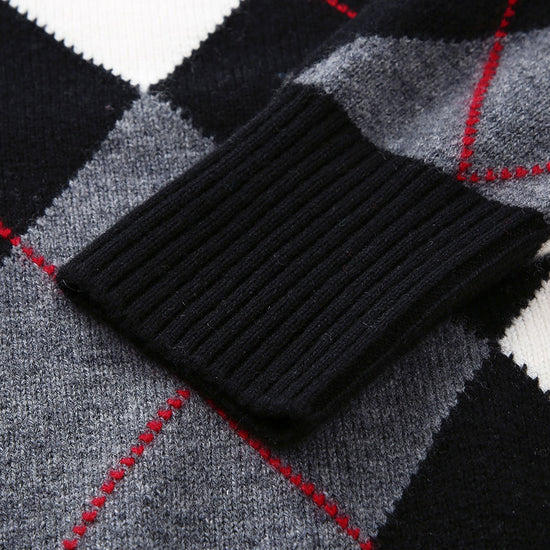 COMOBOCA 100% Wool Women's Argyle Pattern Knit Sweater