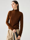 COMOBOCA Brown 100% Cashmere Women's Half-Zip Mock Neck Pullover Sweater