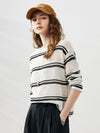 COMOBOCA Women's Striped Ribbed Round Neck Sweater