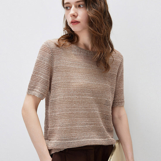 COMOBOCA Women's Openwork Mesh Knit T-Shirt