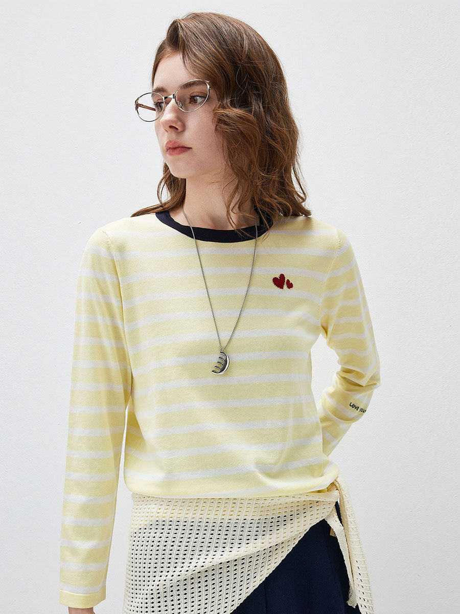 COMOBOCA Women's Stripe Round Neck Knit Sweater