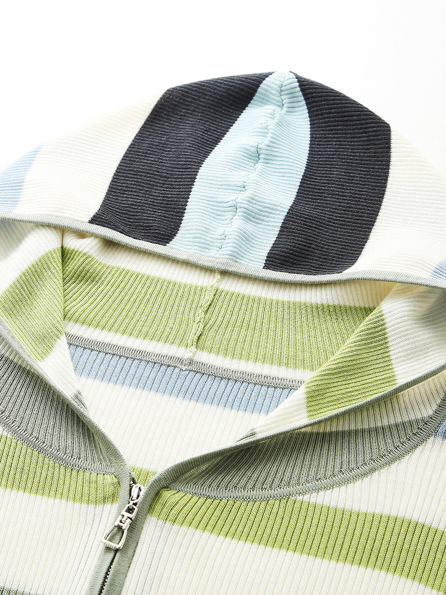 COMOBOCA Women's Versatile Striped Zip-Up Hoodie Cardigan