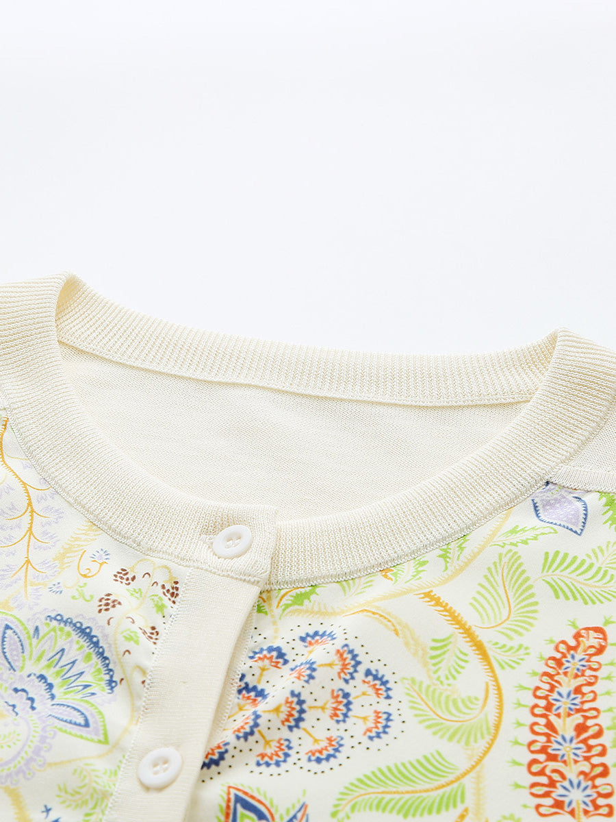 COMOBOCA Women's Floral Ribbed Button-Up Cardigan