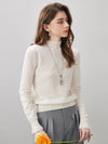 COMOBOCA 100% Wool Women's Ruffled Mock Neck Knit Sweater