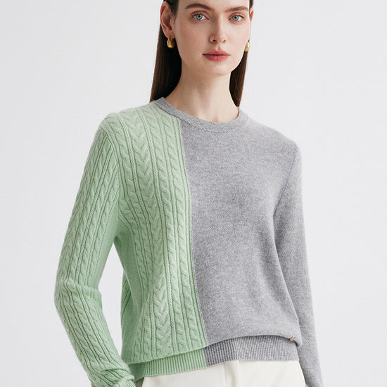 COMOBOCA 100% Cashmere Women's Color Block Cable Knit Sweater