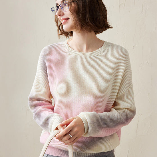 COMOBOCA Pink 100% Cashmere Women's Gradient Color Knit Sweater