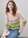 COMOBOCA Women's Rainbow Striped Flared Sleeve Sweater