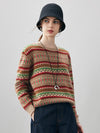 COMOBOCA 100% Cashmere Women's Fair Isle Round Neck Sweater