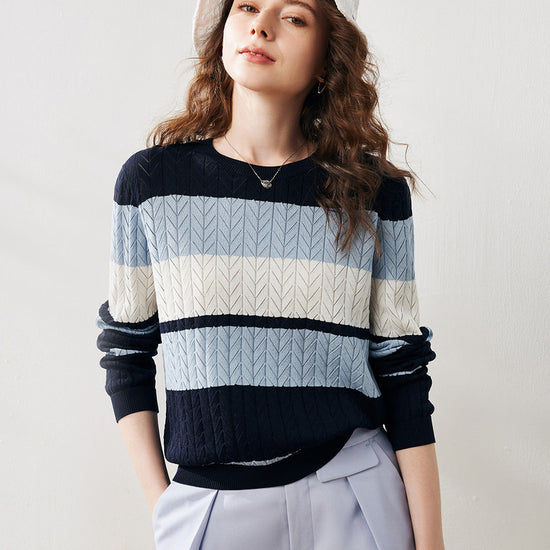 COMOBOCA Women's Striped Color Block Sweater