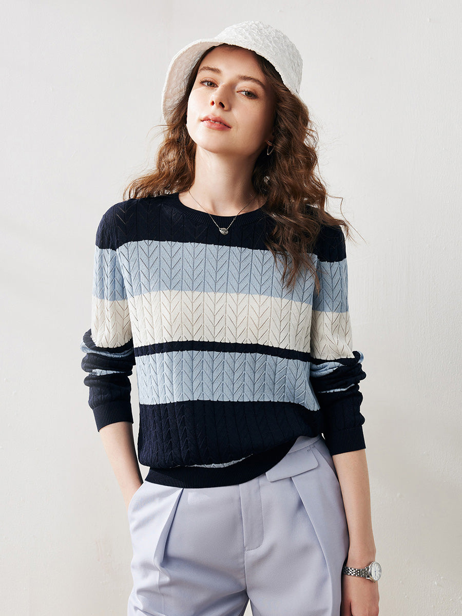 COMOBOCA Women's Striped Color Block Sweater