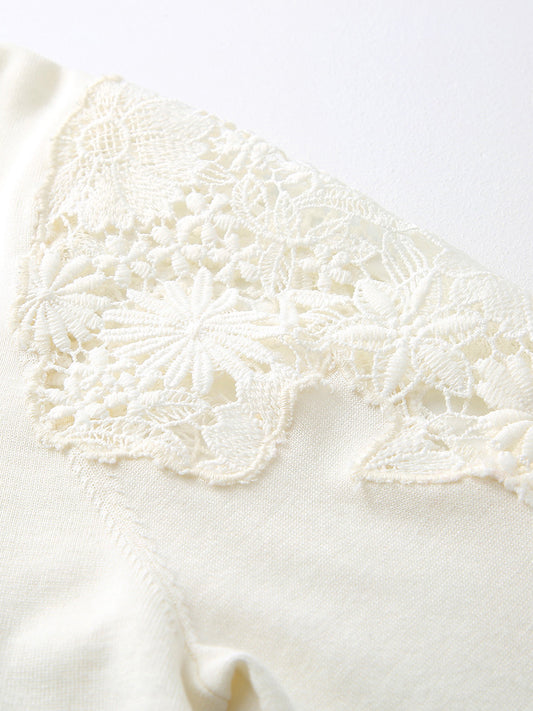 COMOBOCA Women's Lace Sleeve Round Neck Sweater