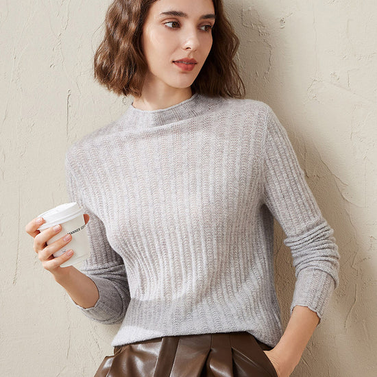 COMOBOCA Women's Ribbed Mock Neck Knit Sweater