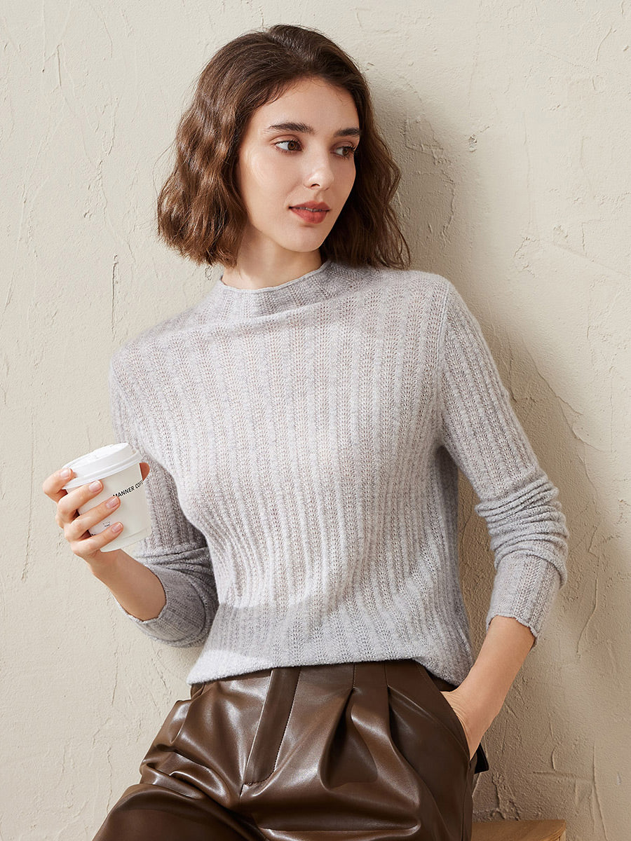 COMOBOCA Women's Ribbed Mock Neck Knit Sweater