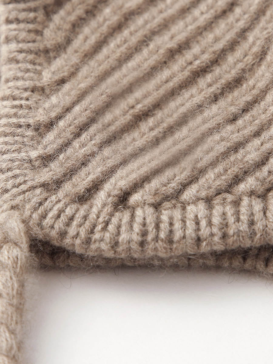 COMOBOCA 100% Cashmere Women's Ear Flap Beanie with Pom-Poms