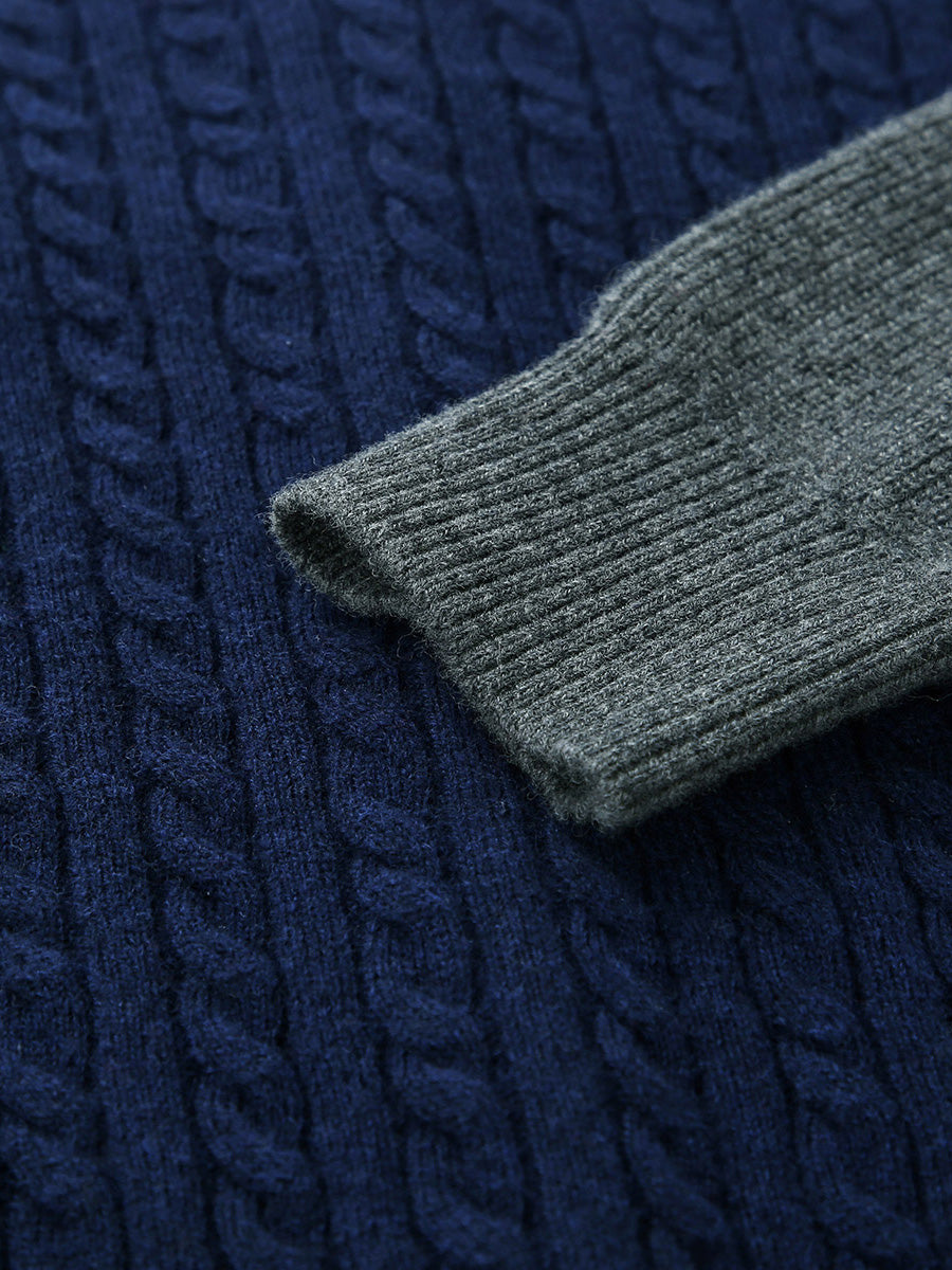 COMOBOCA 100% Wool Kids' Royal Embroidered Cable Knit Cardigan