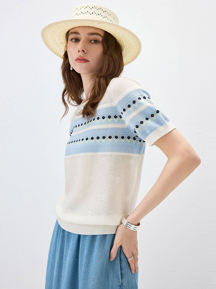 COMOBOCA Women's Fair Isle Striped Knit Top