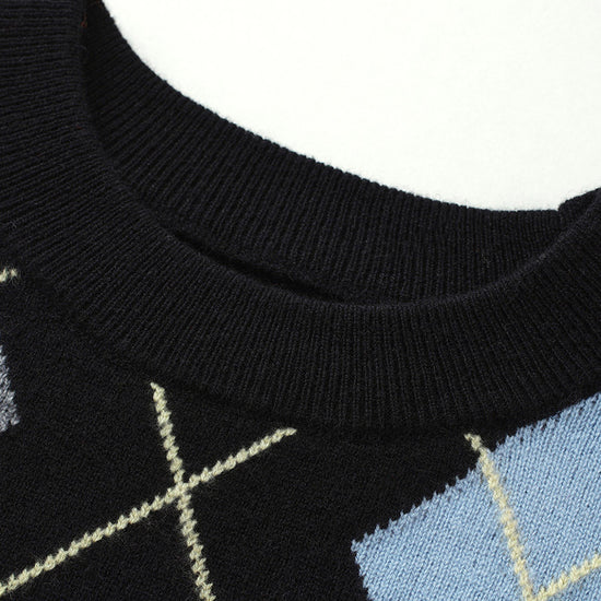 COMOBOCA 100% Wool Kids' Argyle Pattern Round Neck Sweater