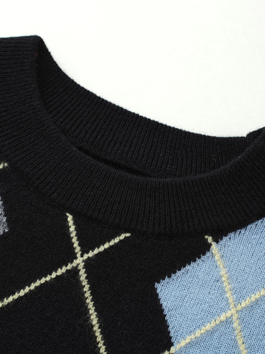 COMOBOCA 100% Wool Kids' Argyle Pattern Round Neck Sweater