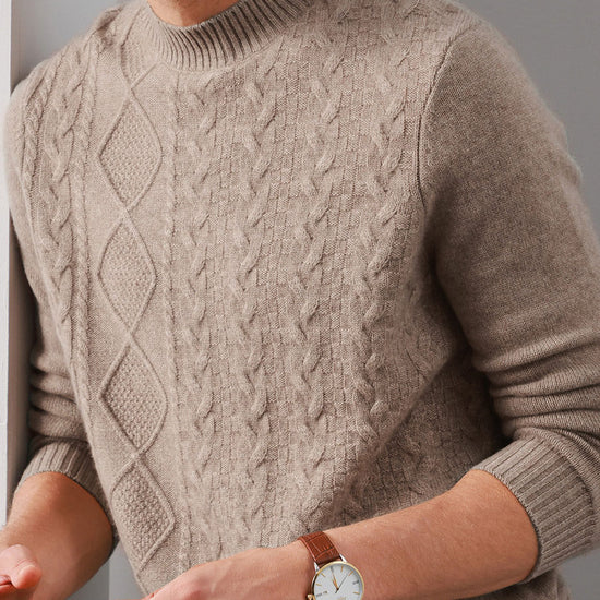 COMOBOCA 100% Cashmere Men's Ribbed Mock Neck Sweater