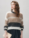 COMOBOCA Women's Mohair Striped Round Neck Sweater
