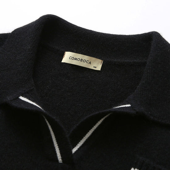 COMOBOCA 100% Cashmere Women's Panda Pattern Polo Collar Sweater