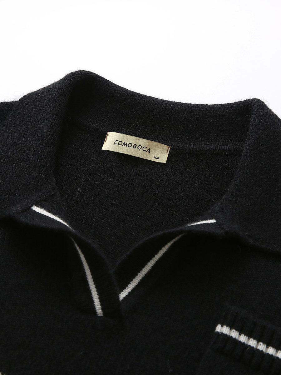 COMOBOCA 100% Cashmere Women's Panda Pattern Polo Collar Sweater