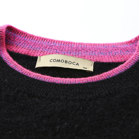 COMOBOCA 100% Cashmere Women's Color Accented Knit Pullover Sweater