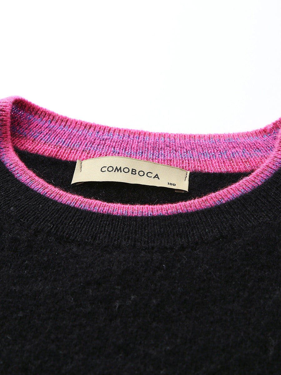 COMOBOCA 100% Cashmere Women's Color Accented Knit Pullover Sweater