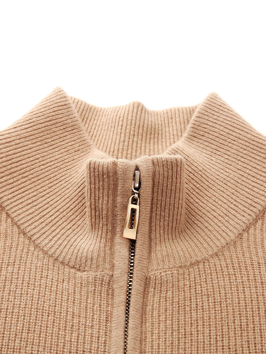 COMOBOCA 100% Wool Women's Dual Zip Cardigan with Pockets