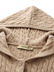 COMOBOCA 100% Cashmere Women's Cable Knit Hooded Cardigan