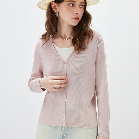 COMOBOCA Women's Ribbed Knit V-Neck Faux Cardigan