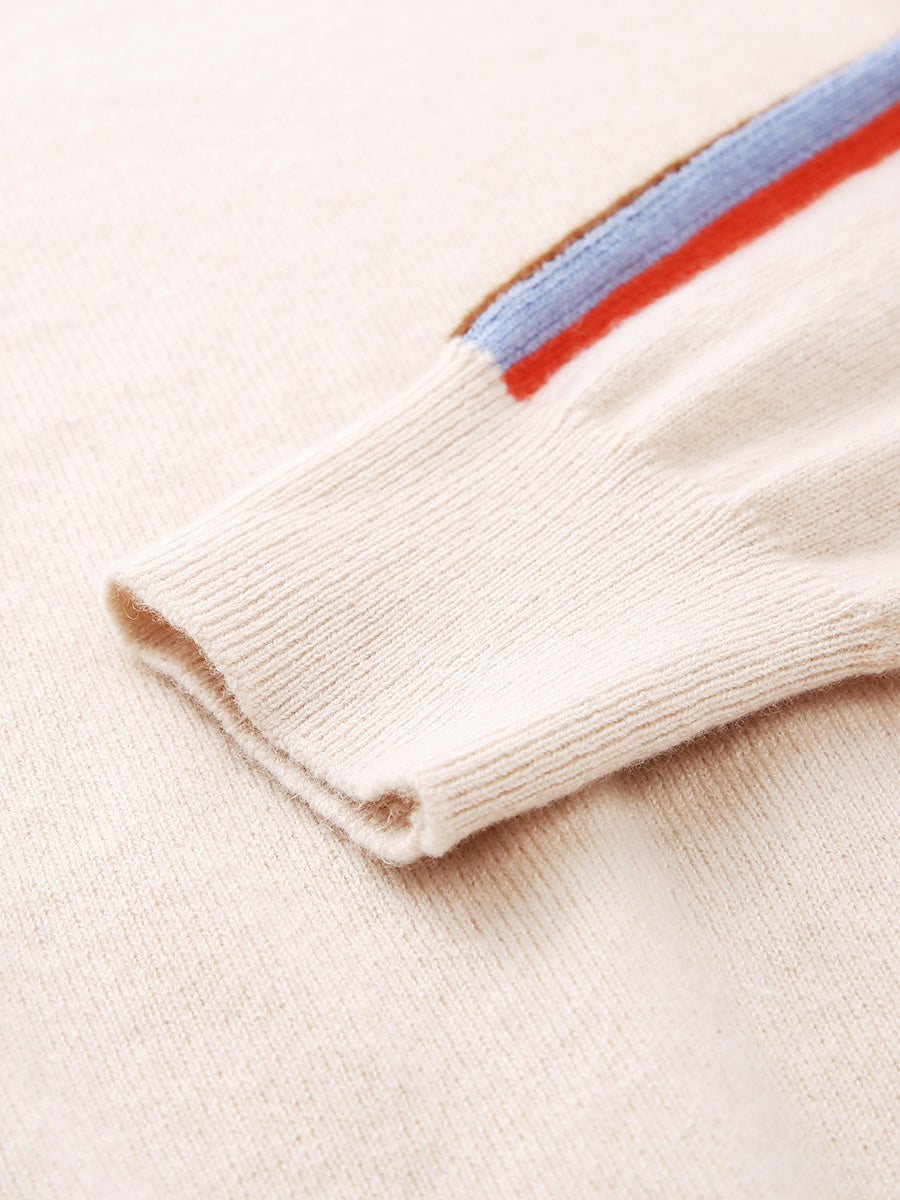 COMOBOCA 100% Cashmere Women's Colorful Side Stripes Knit Sweater