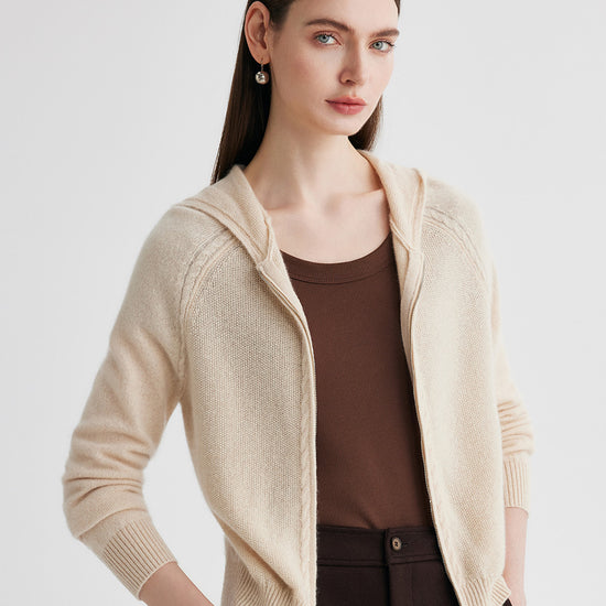 COMOBOCA 100% Cashmere Women's Double Zip Hoodie