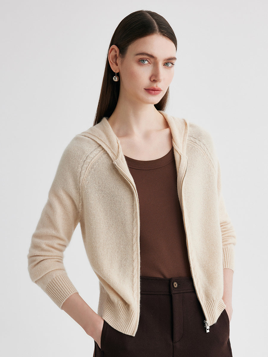 COMOBOCA 100% Cashmere Women's Double Zip Hoodie